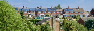 Row of UK houses with solar panels