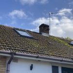 Moss removal and gutter replacement for pitched tiled roof in Cardiff