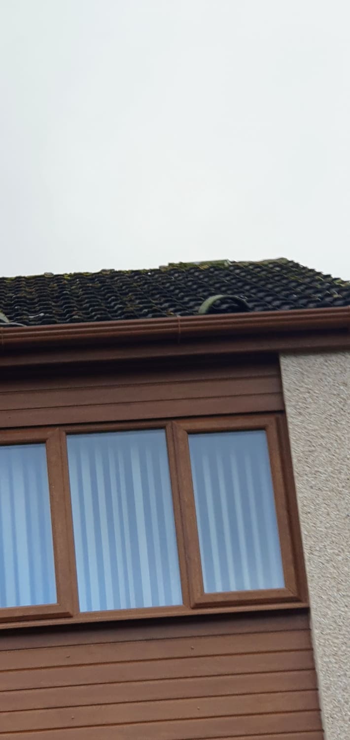 Storm damaged roof ridge tiles repair in Ayr