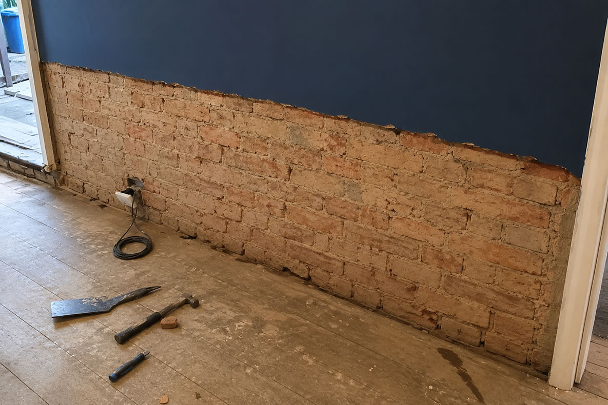 damp proofing - exposed brickwork - work in progress